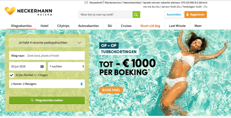 Turbokorting tot -€1000 bij Neckermann